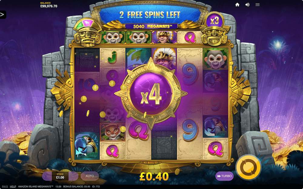 Play with an unlimited win multiplier during the free spins on Amazon Island Megaways