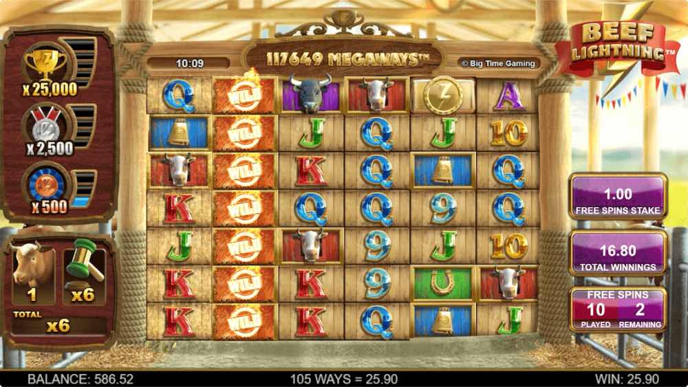 Win fixed jackpots during the free spin feature on Beef Lightning Megaways™