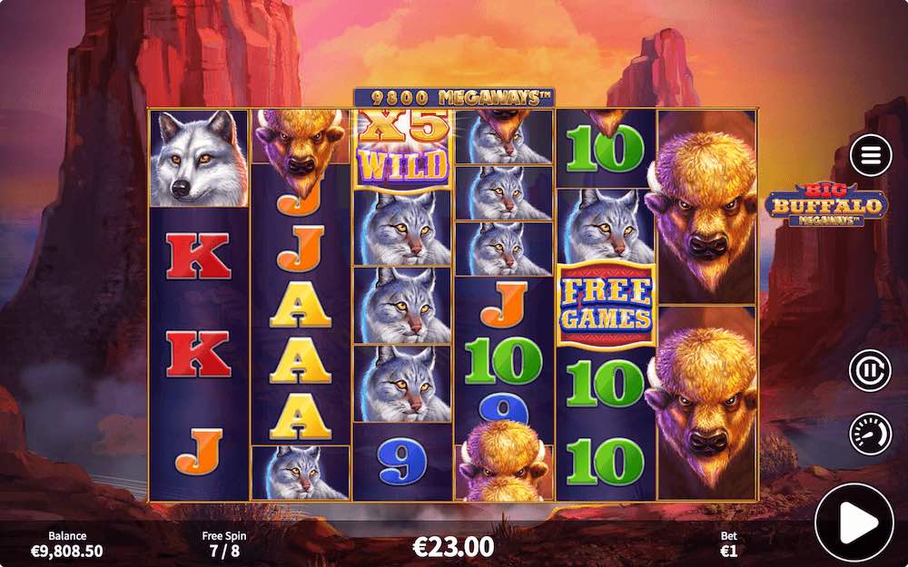 Wild multipliers are in play during the free spin feature on Big Buffalo Megaways