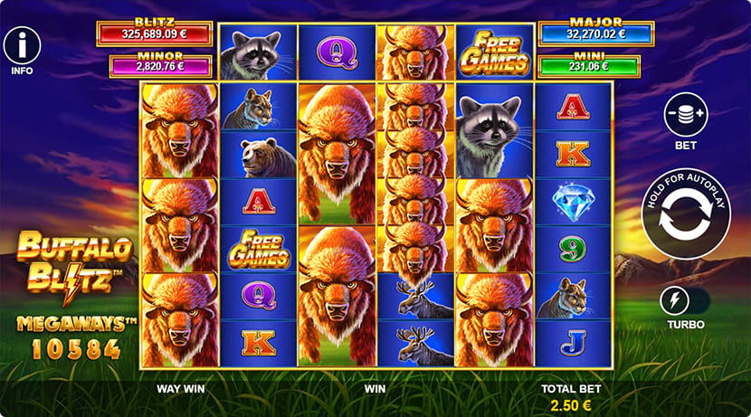 Buffalo Blitz Megaways base game image. Buffalo Blitz Megaways gameplay