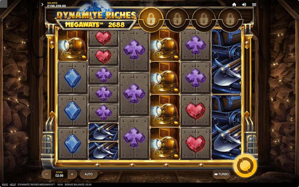 Play with modifiers in both the base game and the free spin feature on Dynamite Riches Megaways