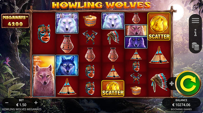 Howling Wolves Megaways base game image. Howling Wolves Megaways gameplay